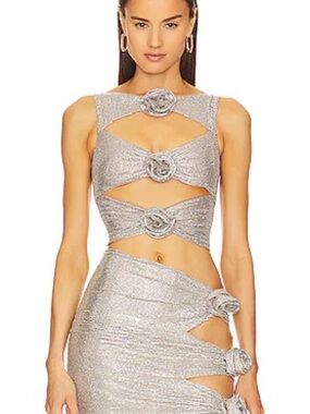 Silver Metallic Skirt Set